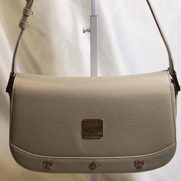MCM Cream Shoulder Bag/Saddle Bag with Gold Accents - Picture 1 of 13